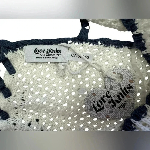 Love Knits Nyc NWT Cropped Knitted Tank Top tie up White/Blue Size XL - Picture 7 of 8